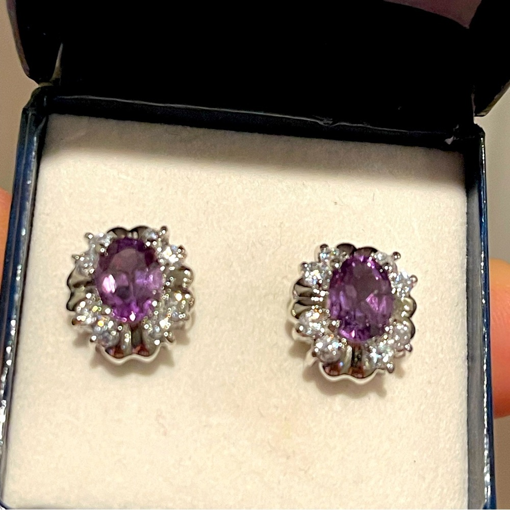 NEW Carat Genuine Amethyst Rhodium Plated Earrings